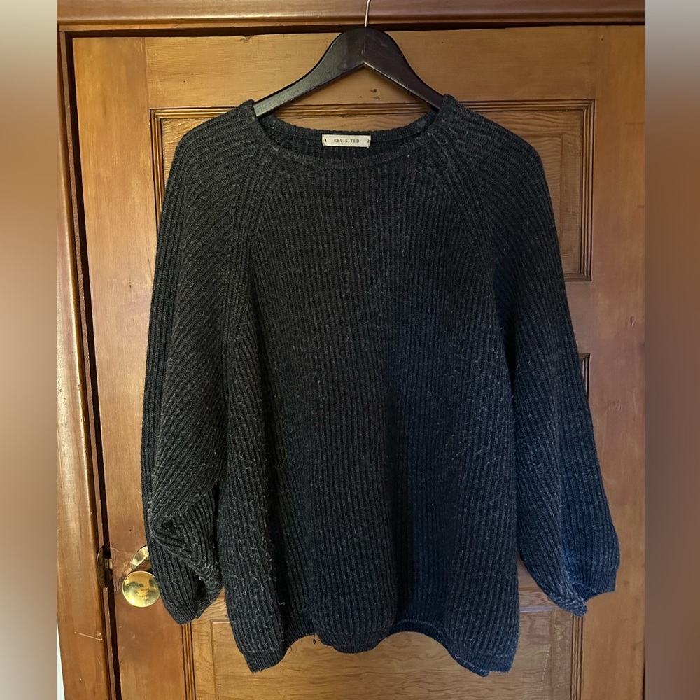 Oversized charcoal grey ribbed crew sweater